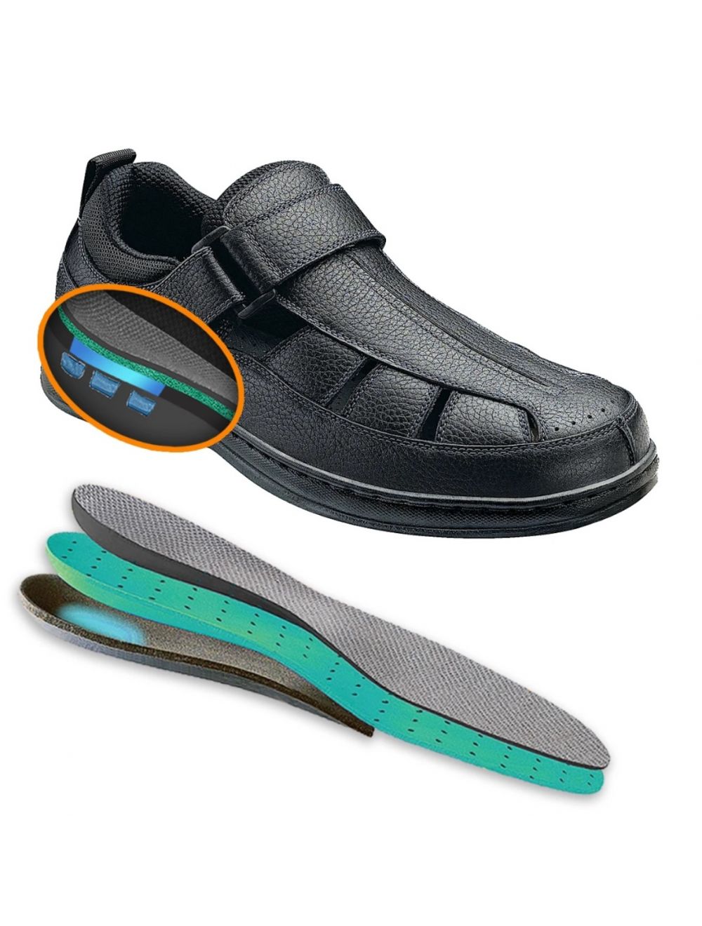 California Medical Supply Company Orthofeet Melbourne Black Orthotic Sandal AAA Medical Supply In San Diego